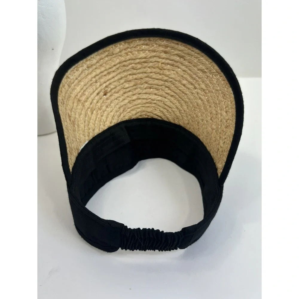 Straw Visor Hat Stretch Headband with Black Trim Womens 